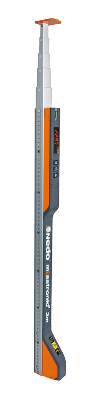 Nedo mEsstronic Digital Measuring Rod 28-118in — Single Nedo mEsstronic2 3m digital telescopic measuring rod, extended, red LED display reading 2297, bubble level