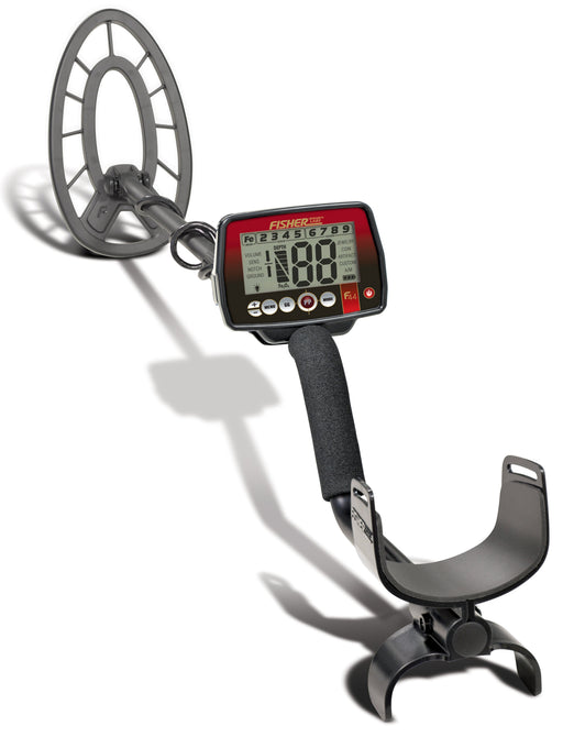 Fisher Labs F44 The Ultimate Weatherproof Multi-Purpose Metal Detector shown in a full, angled view on a white background, highlighting its search coil, control box, and armrest.