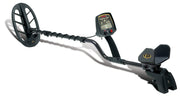 Full length view of the Fisher Labs F75 Special Edition Metal Detector, showcasing its complete assembly from search coil to armrest.