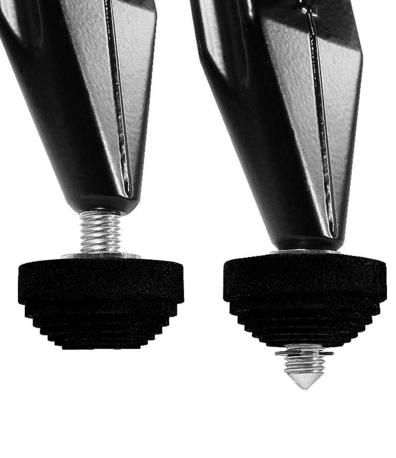 Nedo Combi Tripod Feet, one with rubber cap extended, other with spike exposed for versatile use.