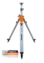 Nedo Heavy-Duty Elevating Tripod, 1.41-2.90m, fully extended, orange-silver design, "Made in Germany" badge.
