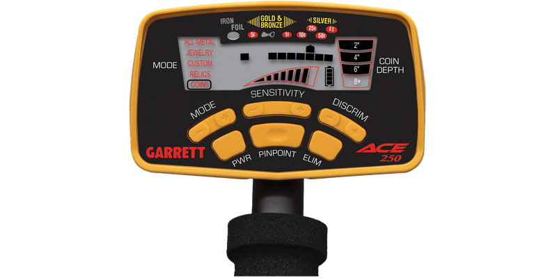 Garrett ACE 250 control panel showing the five search modes