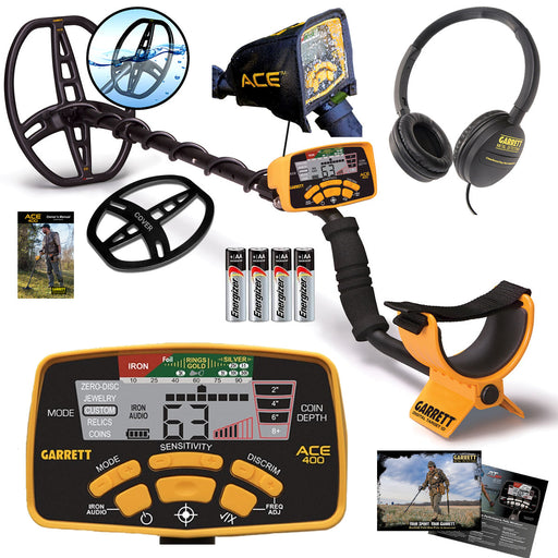Garrett ACE 400 metal detector with 8.5 by 11 inch DD searchcoil