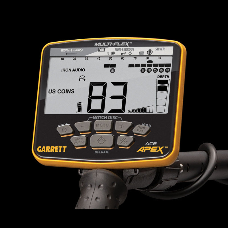 Garrett ACE Apex display showing a numeric target ID and depth scale