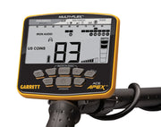 Garrett ACE Apex backlit display showing a numeric target ID and depth scale