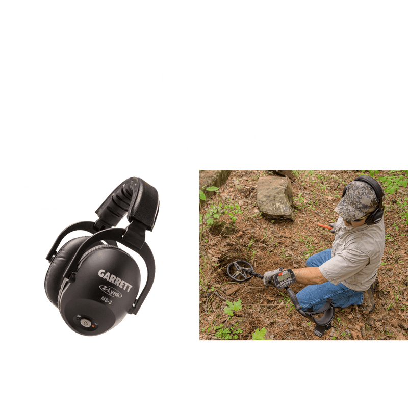 Garrett MS-3 headphones and a detectorist hunting relics with the AT Max