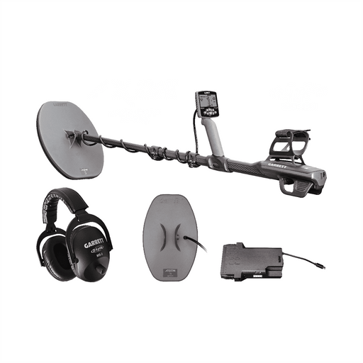Garrett Axiom International package with two searchcoils, soft travel case and battery booster pack