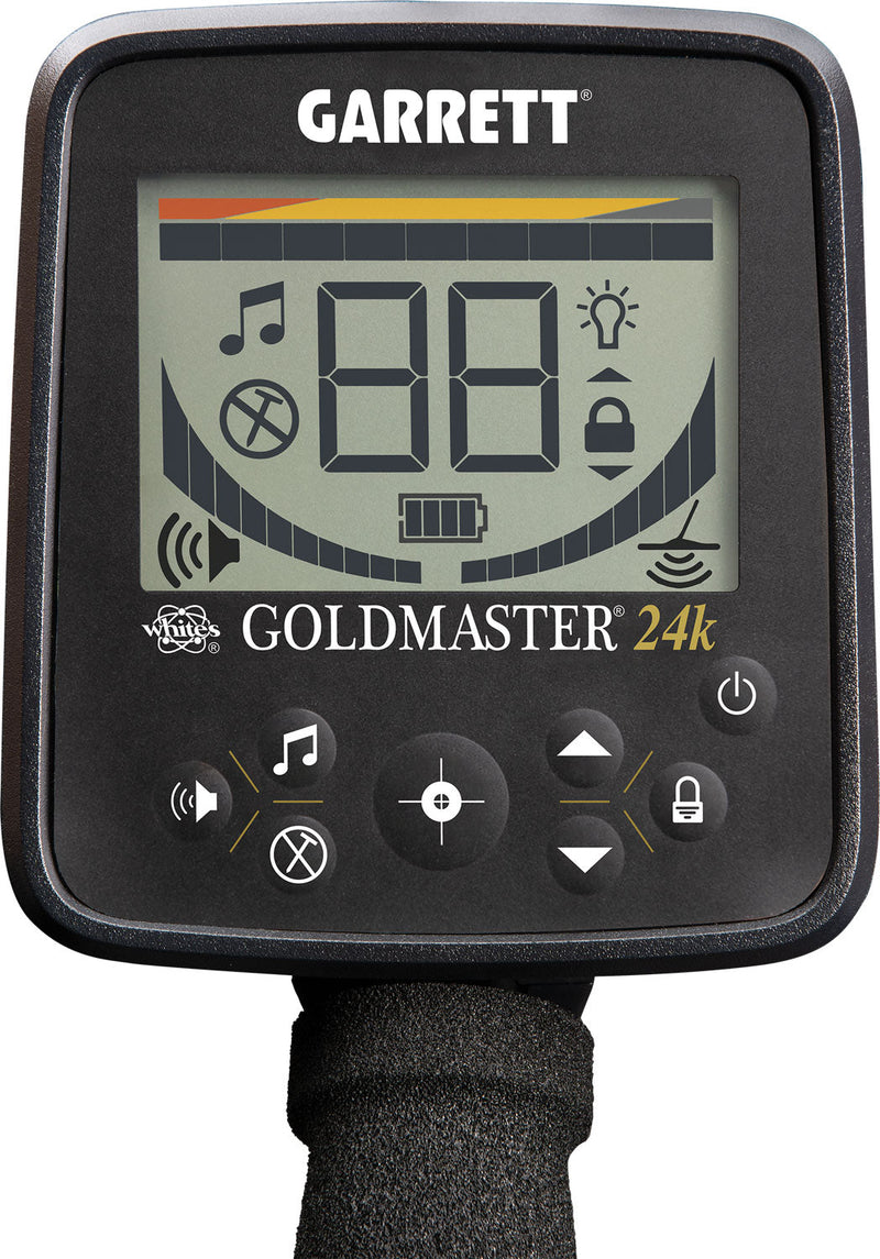 Garrett Goldmaster 24K dual coil detector angled view